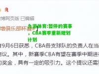 九游体育:暂停的赛事，CBA赛季重新规划计划